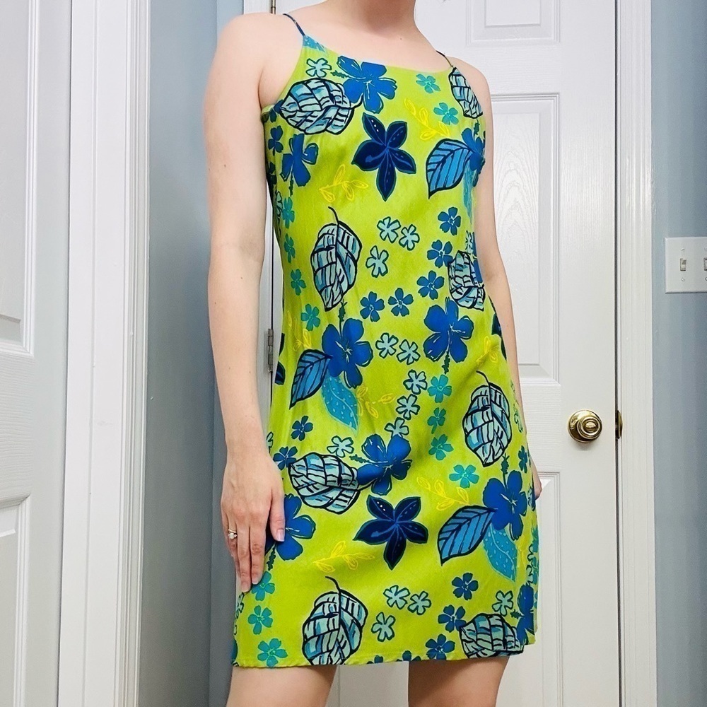 Vintage Dress Mini Summer Floral Green Y2K Casual Beach Shift Dopamine 0 Small